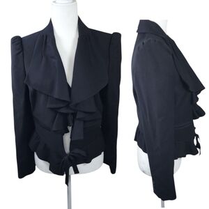 Juicy Couture Wool-Blend Ruffle Peplum Statement Blazer Black Women’s Size Mediu